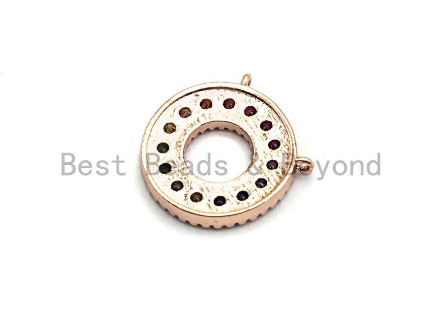 Colorful CZ Micro Pave Circular Ring  Pendant, Cz Pave Pendant, Gold/Rose Gold/Silver/Gunmetal plated, 17x17mm, Sku#F784
