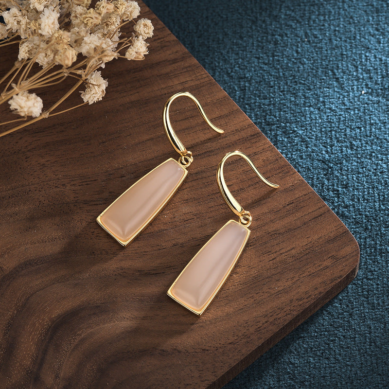 Gold White Jade Long Temperament Eardrops Fairy Earrings