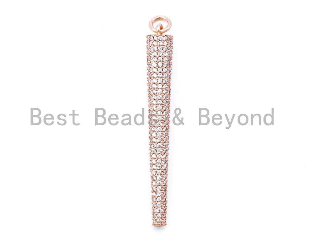 CZ Micro Pave Long Fully Paved Cone Pendant, Cubic Zirconia Necklace/Earring Pendant, 51x6mm,sku#F160C