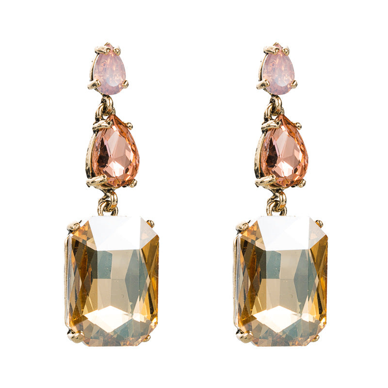 Sier Needle Stylish Colored Diamond Series Geometric Big Rhinestone Simple Earrings