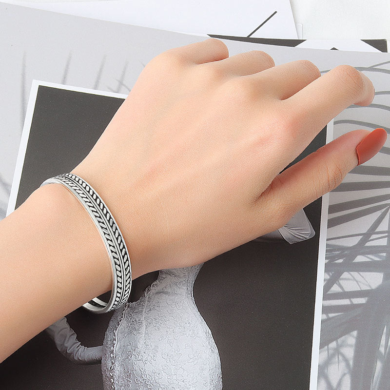 Style Simple Handmade Retro Feather Leaf Personalized Sier Bracelets