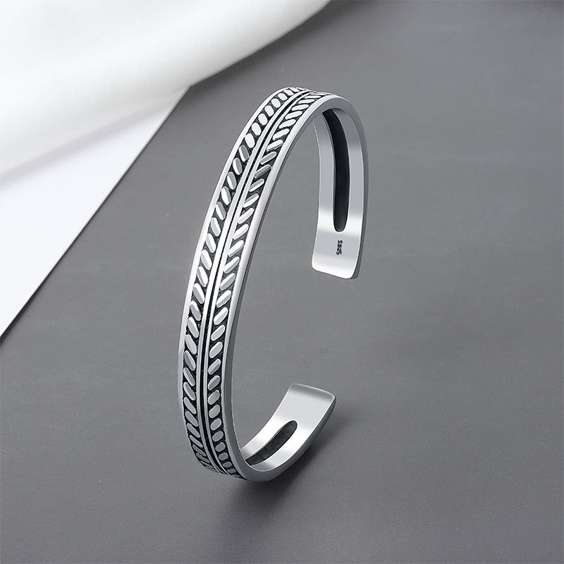 Style Simple Handmade Retro Feather Leaf Personalized Sier Bracelets