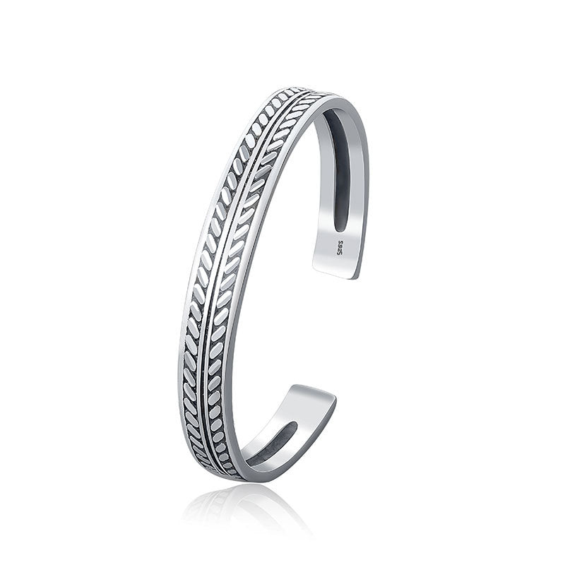 Style Simple Handmade Retro Feather Leaf Personalized Sier Bracelets