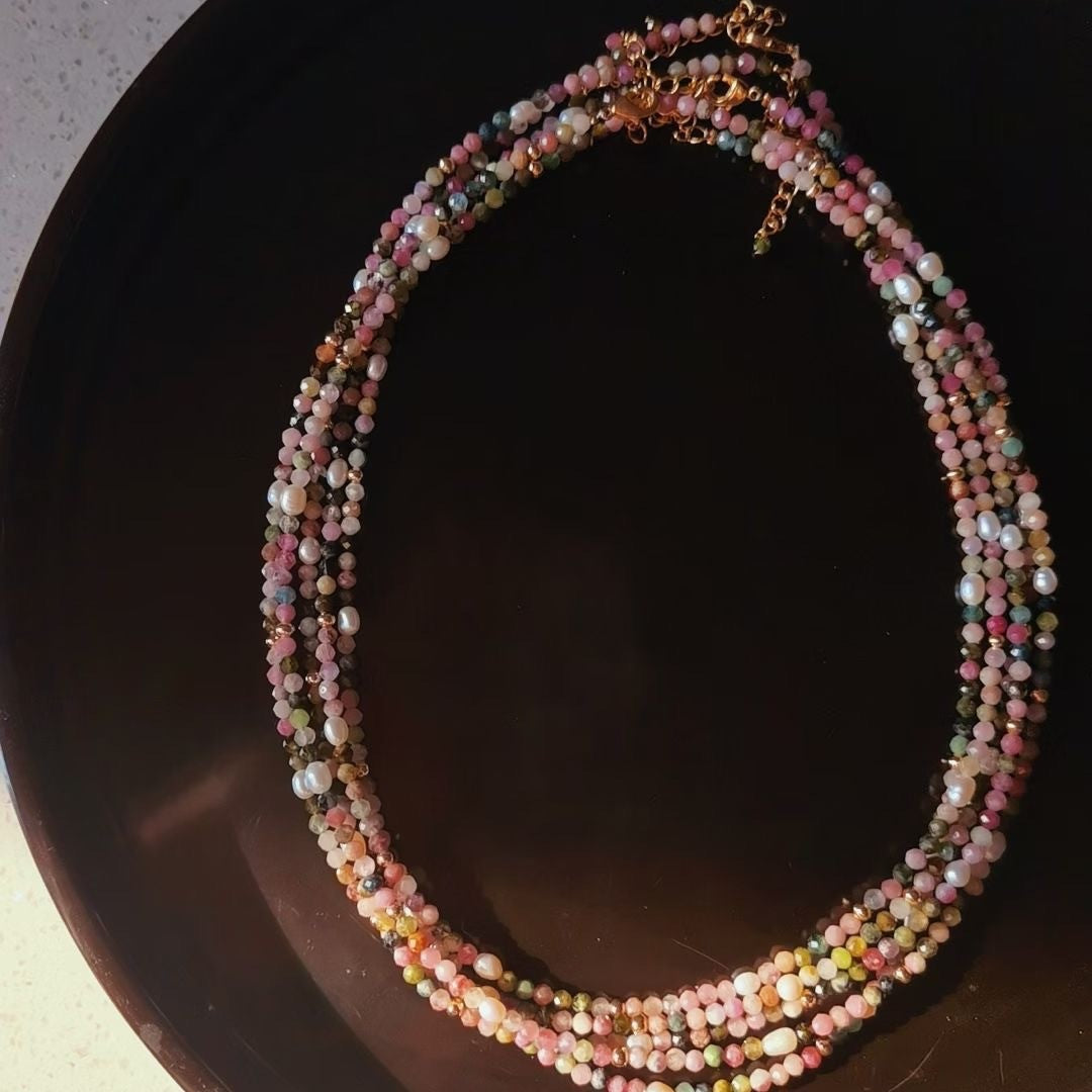 Natural Tourmaline And Freshwater Pearl Beaded Necklace