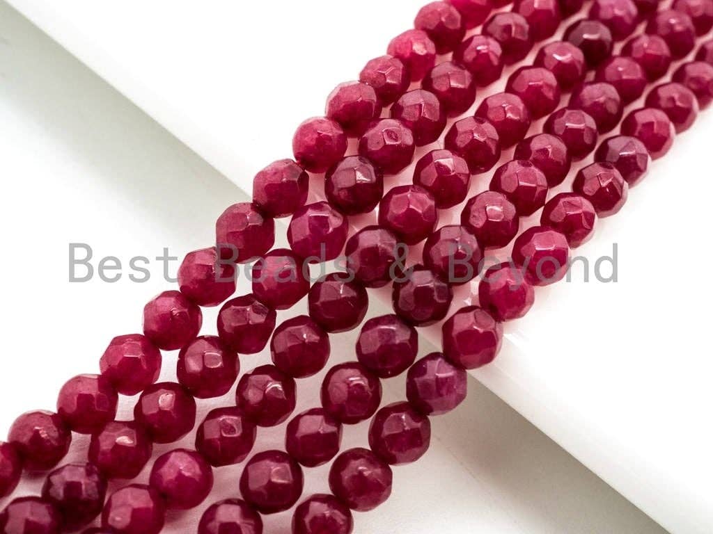 Ruby Jade beads Strand, 3mm/4mm Round Faceted beads, Red  Jade Beads, 15.5inch strand, SKU#U127