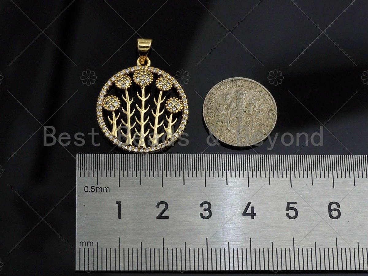 CZ Micro Pave Thorns On Round Ring Shape Pendant, Gold Plated Jewelry, Necklace Bracelet Charm Pendant, 22x25mm,sku#LD02
