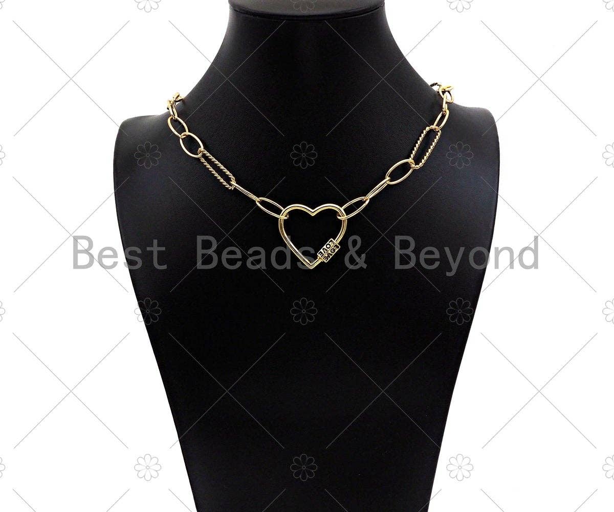 18K Gold Love Word On Heart Shape Screw Clasp, Heart Connector, Gold Carabiner Clasp,30x29mm, Sku#K172