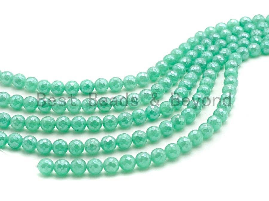 Quality Mystic Plated Chrysoprase Jade Round Faceted Beads, 8mm/10mm Green Color Jade Gemstone Beads, 15.5inch strand, SKU#U437