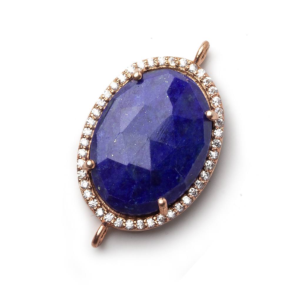 23x17mm Rose Gold CZ Bezel Lapis Lazuli Oval Connector 1 piece