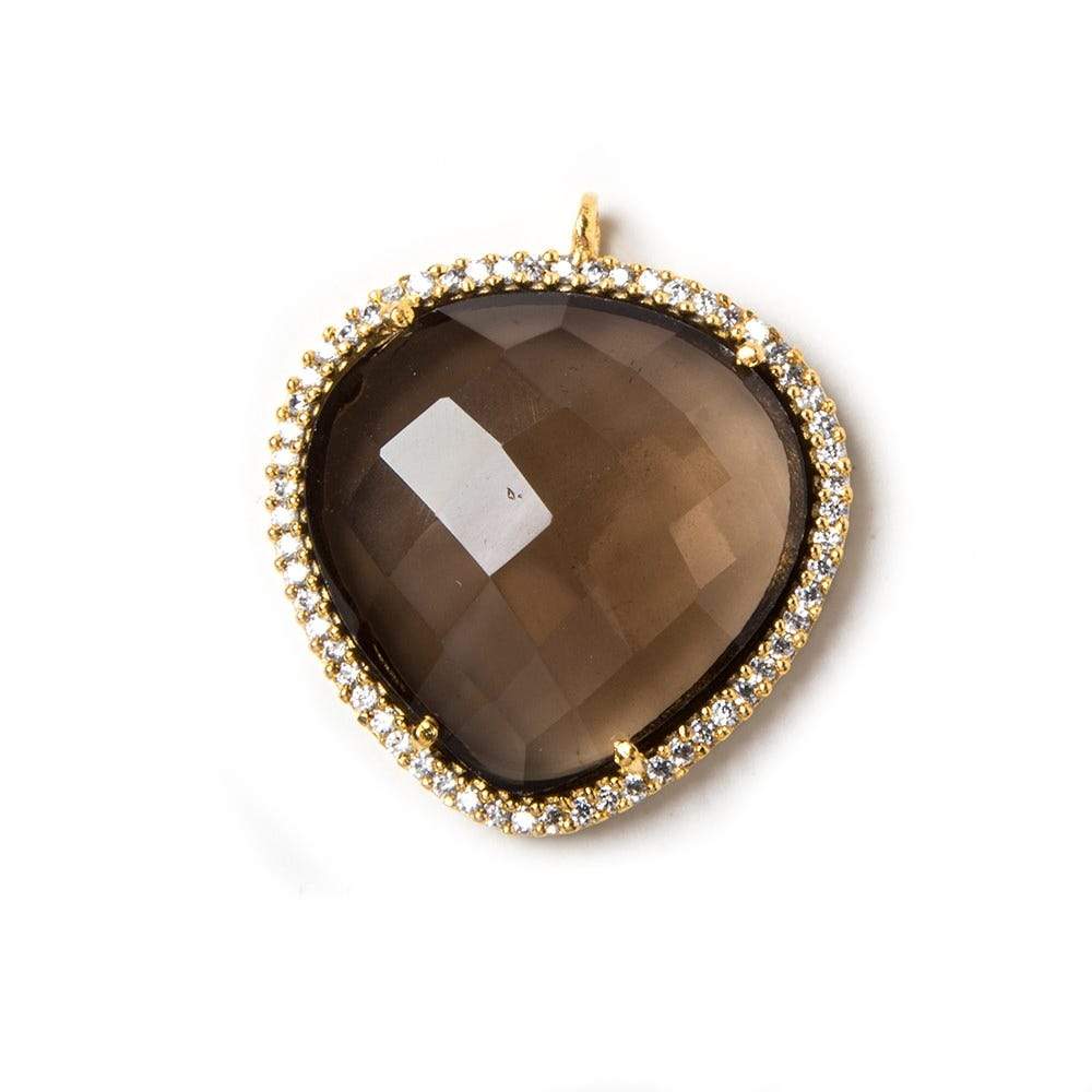23x23mm Gold Bezeled White CZ & Smoky Quartz faceted heart Pendant 1 pc