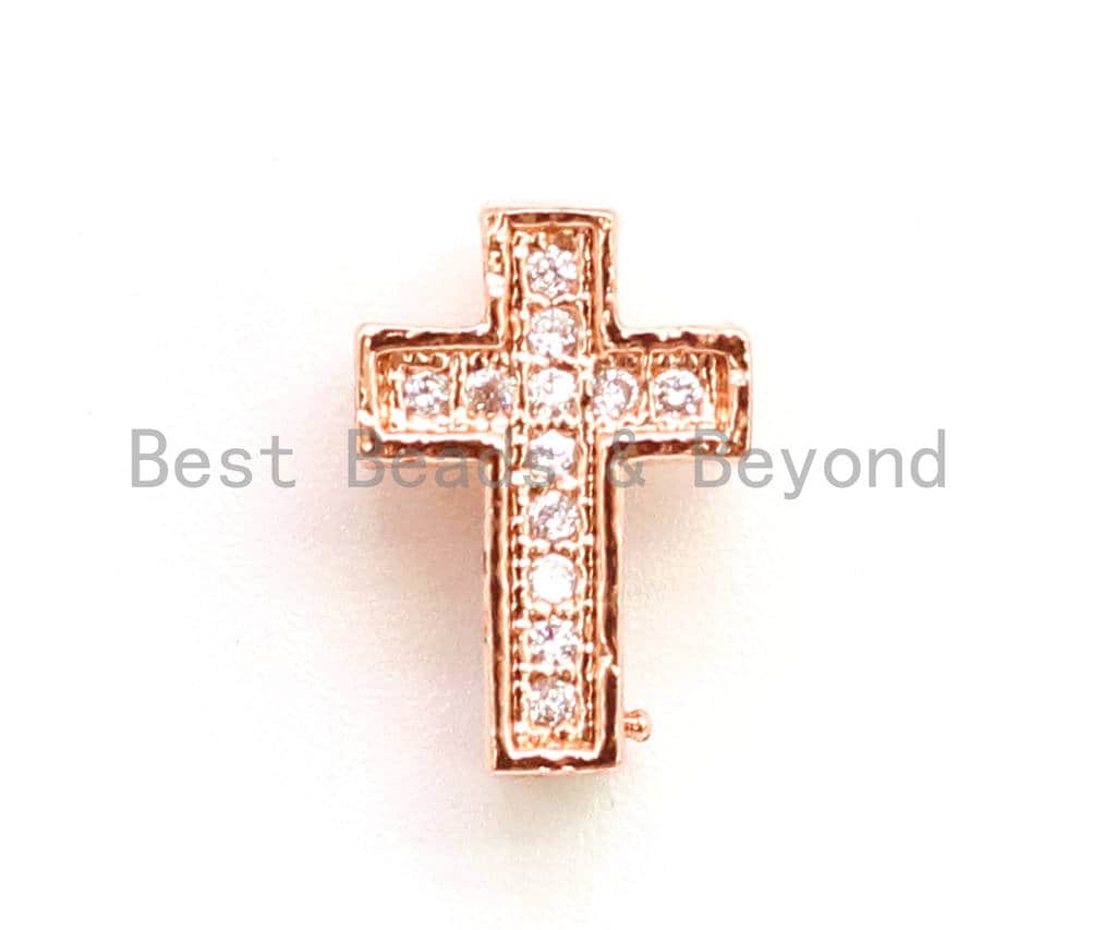 CZ Micro Pave Cross Spacer Beads, Cubic Zirconia Space Beads, Gold Rose Gold Silver Black Cross Space Beads, 13x10mm,1pc/5pcs, sku#G74