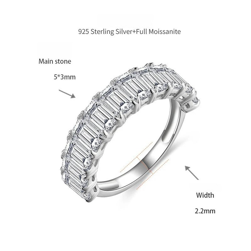 Emerald-Cut D-Color VVS1 Moissanite Stack Engagement Ring in Sterling Silver with 18K White Gold Plating