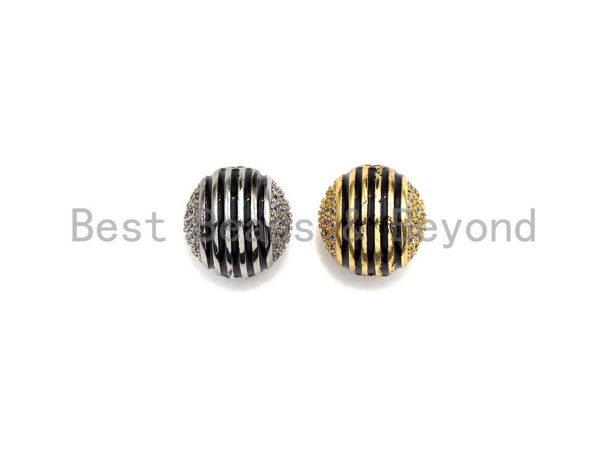 12mm CZ Pave Curved Enamel Line Ball beads, sku#z928c
