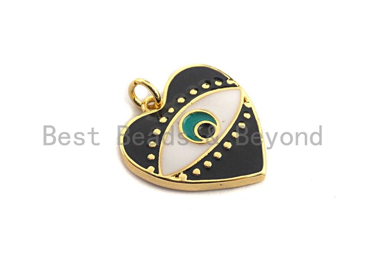 Pave CZ Enamel Heart With Evil Eye Pendant, Enamel Pendant,Enamel Heart Pendant, Oil Drop jewelry Findings,19x20mm,sku#F933