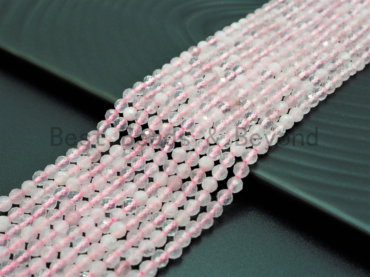 High Quality Natural Faceted Round Rose Quartz beads, 2mm/3mm/4mm Pink Gemstone beads, Sparkly Rose Quartz Beads, 15.5inch strand, SKU#U357
