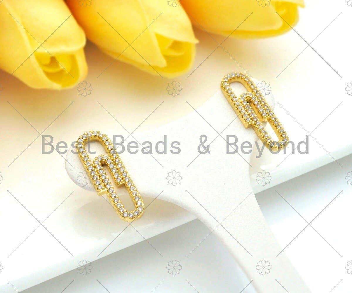 CZ Safety Pin Stud Earring, Sku#LD66