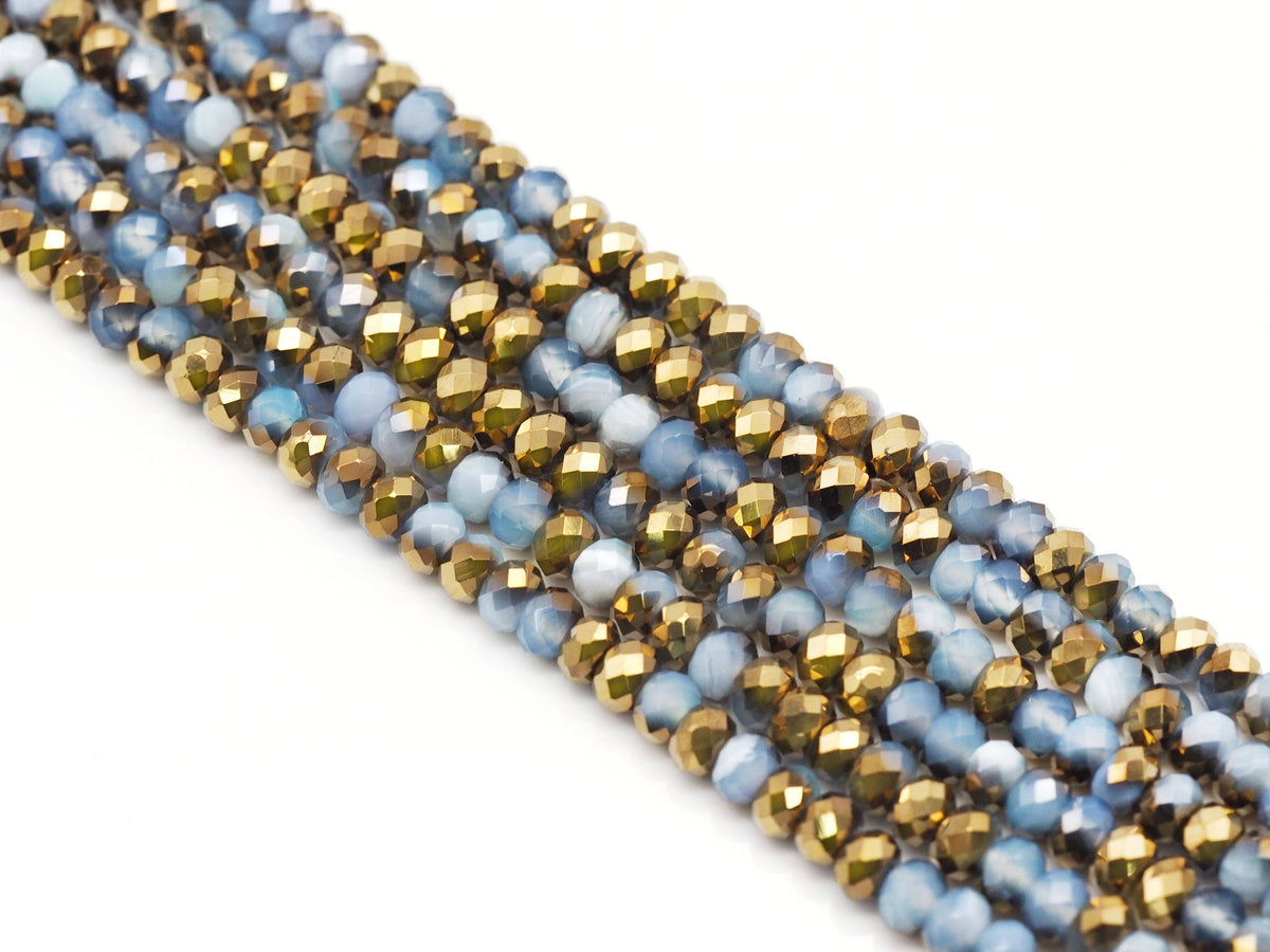 Half Gold Plated Blue Banded Agate Rondelle Faceted Beads, Sku#UA248