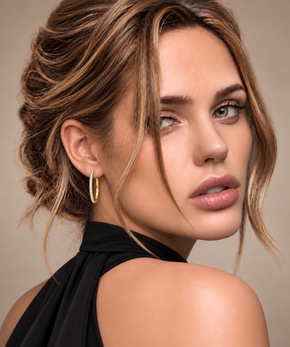 ER312G B.Tiff Gold Pavé 42-Stone Classic Medium Hoop Earrings