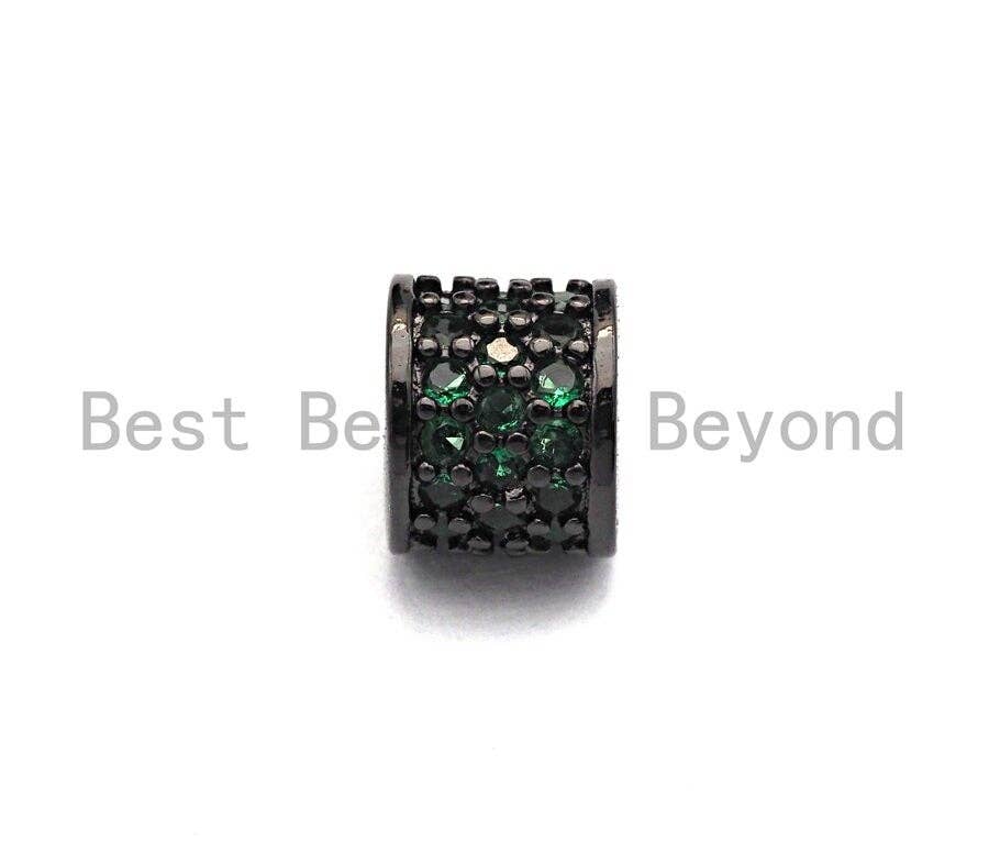 CZ Big Hole Drum Barrel Green Micro Pave Spacer Beads, Gold/Rose Gold/Silver/Black Cubic Zirconia Spacer Beads, DIY Jewelry, 6x7mm, sku#X47