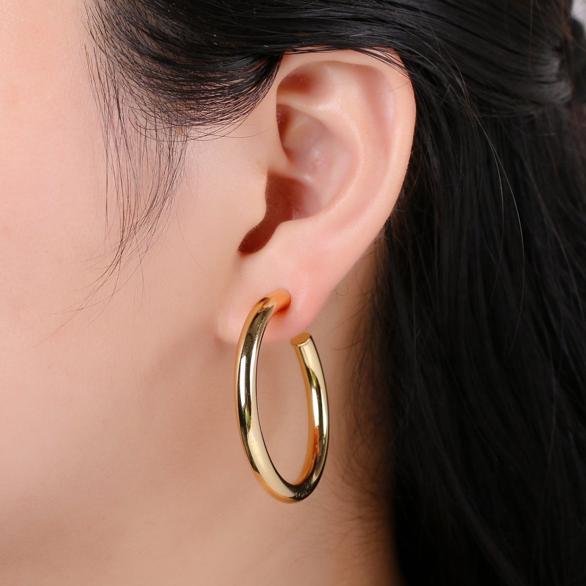 24k Gold Earrings, Hoop Earrings, Chunky Hoop, Tube Hoop Earring, Gift for Her, Earrings for Women, Everyday Wear Earrings Q-316