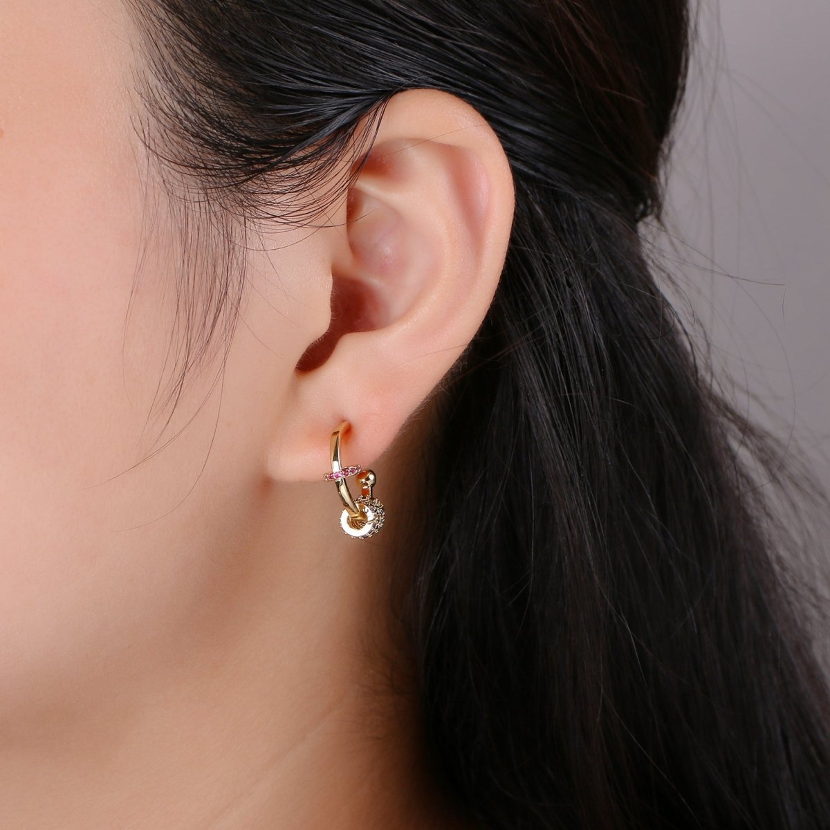 24k Gold Earrings, Hoop Earrings, Medium Hoop, Stud Earring, Gold Plated Earring, Gift for Her, Everyday Wear Earring K-817