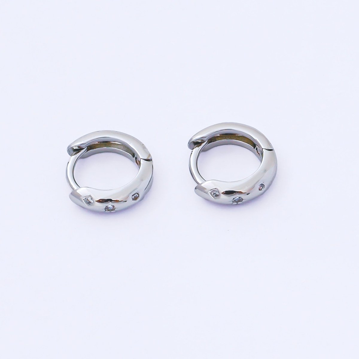 24K Gold Filled 10mm Clear CZ Dotted Cartilage Huggie Earrings in Gold & Silver | AB1610 AB1609
