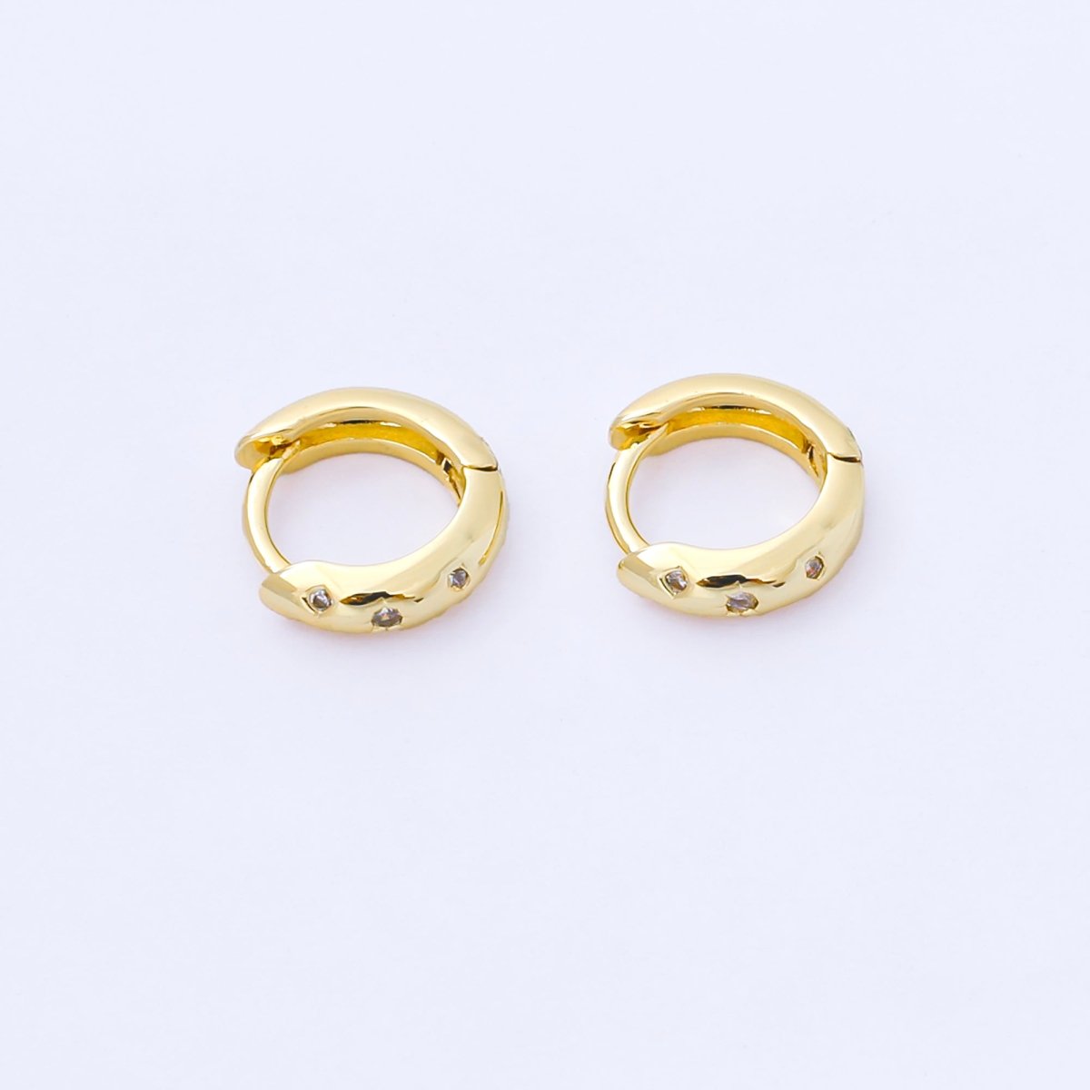 24K Gold Filled 10mm Clear CZ Dotted Cartilage Huggie Earrings in Gold & Silver | AB1610 AB1609