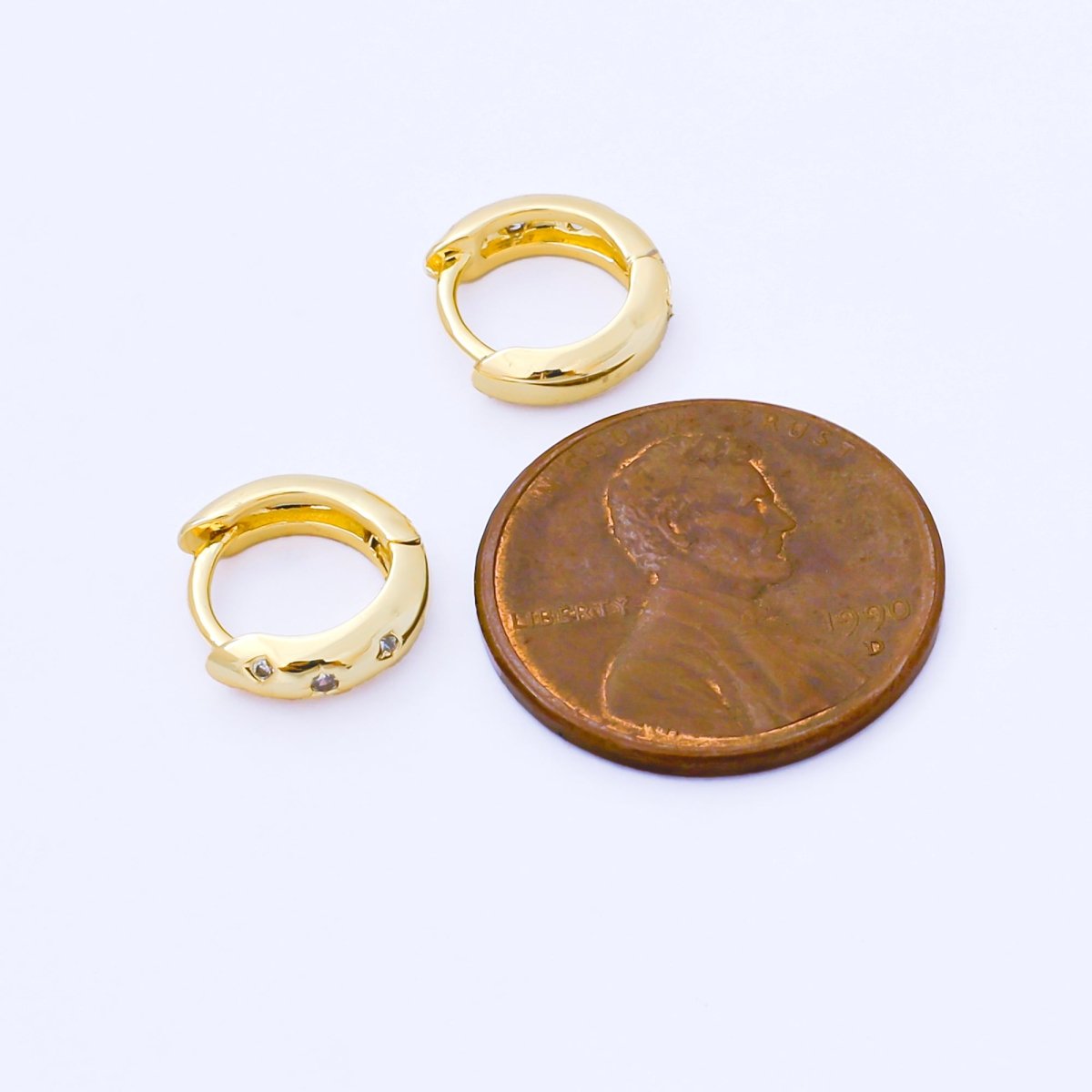 24K Gold Filled 10mm Clear CZ Dotted Cartilage Huggie Earrings in Gold & Silver | AB1610 AB1609
