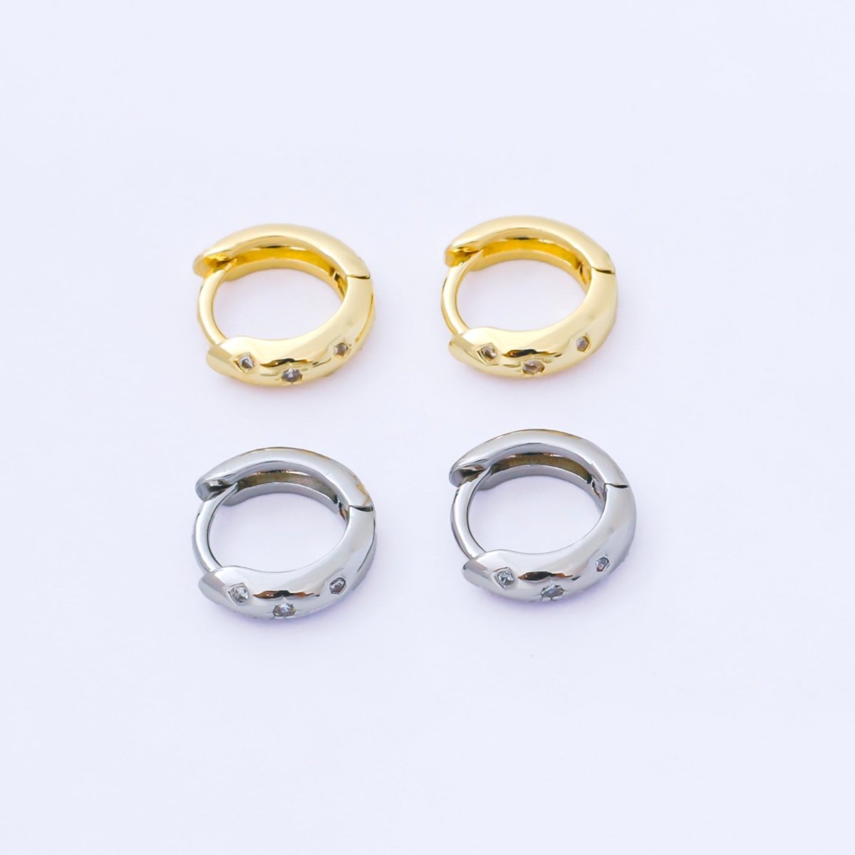 24K Gold Filled 10mm Clear CZ Dotted Cartilage Huggie Earrings in Gold & Silver | AB1610 AB1609