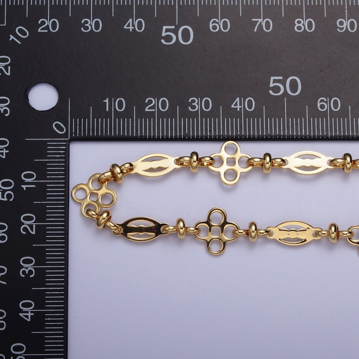24K Gold Filled 11mm Designed Quatrefoil Oval Outline Bulk Unfinished Chain For DIY Jewelry Making Supply | ROLL-855 Clearance Pricing