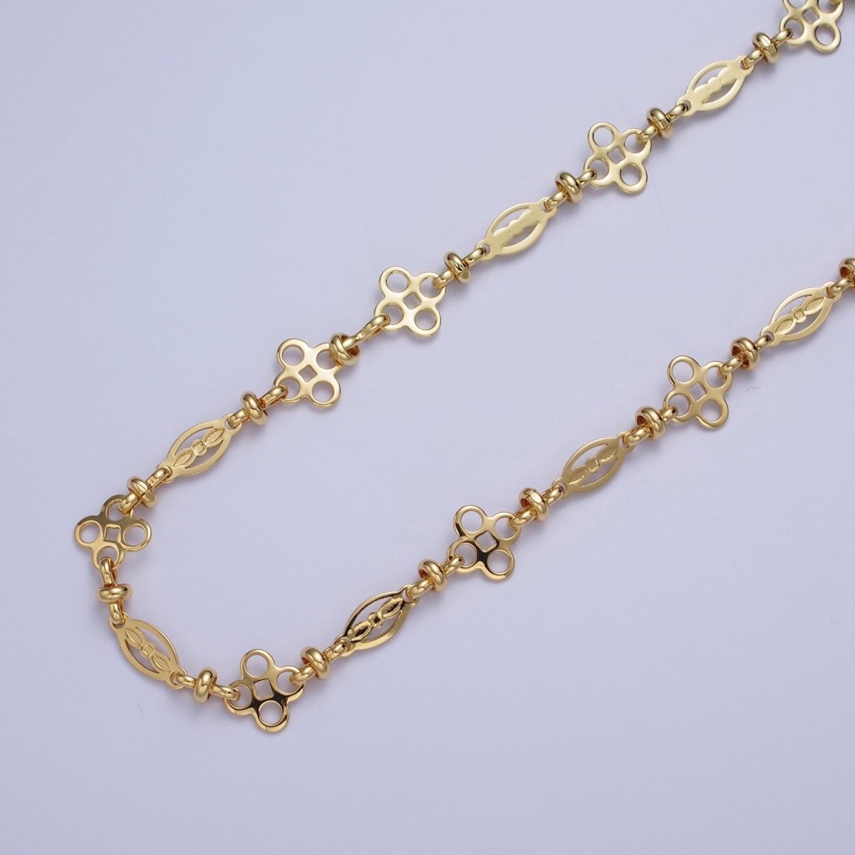 24K Gold Filled 11mm Designed Quatrefoil Oval Outline Bulk Unfinished Chain For DIY Jewelry Making Supply | ROLL-855 Clearance Pricing