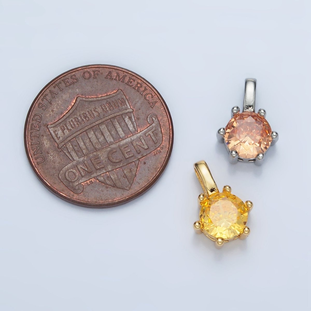 24K Gold Filled 11mm Round CZ Personalized Birthstone Pendant in Gold & Silver | AA923 - AA938