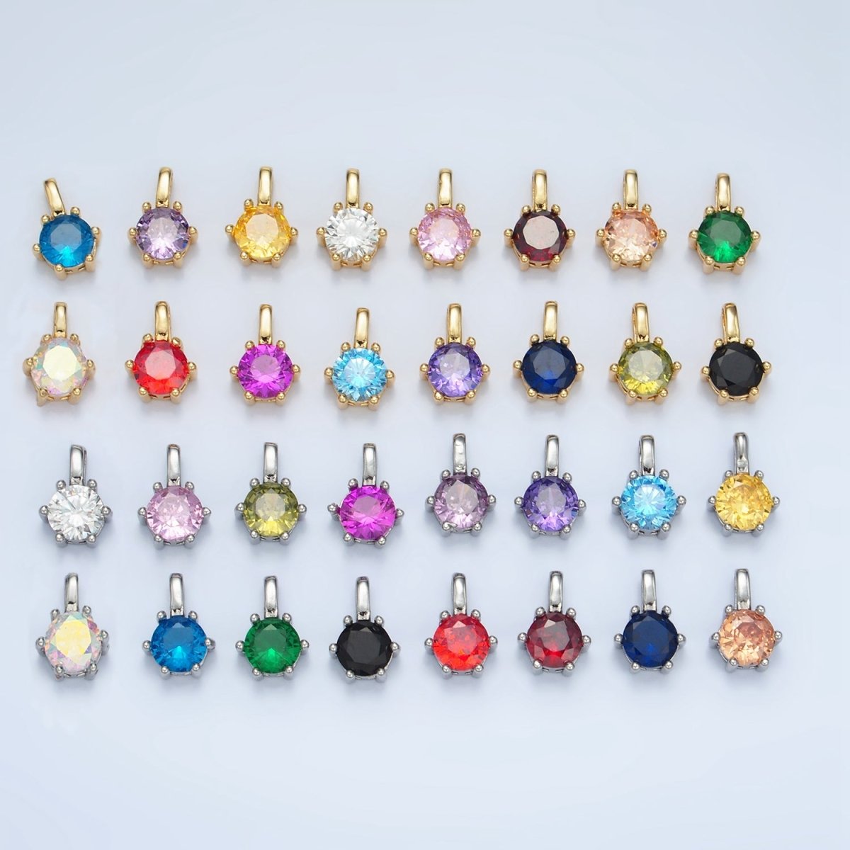 24K Gold Filled 11mm Round CZ Personalized Birthstone Pendant in Gold & Silver | AA923 - AA938