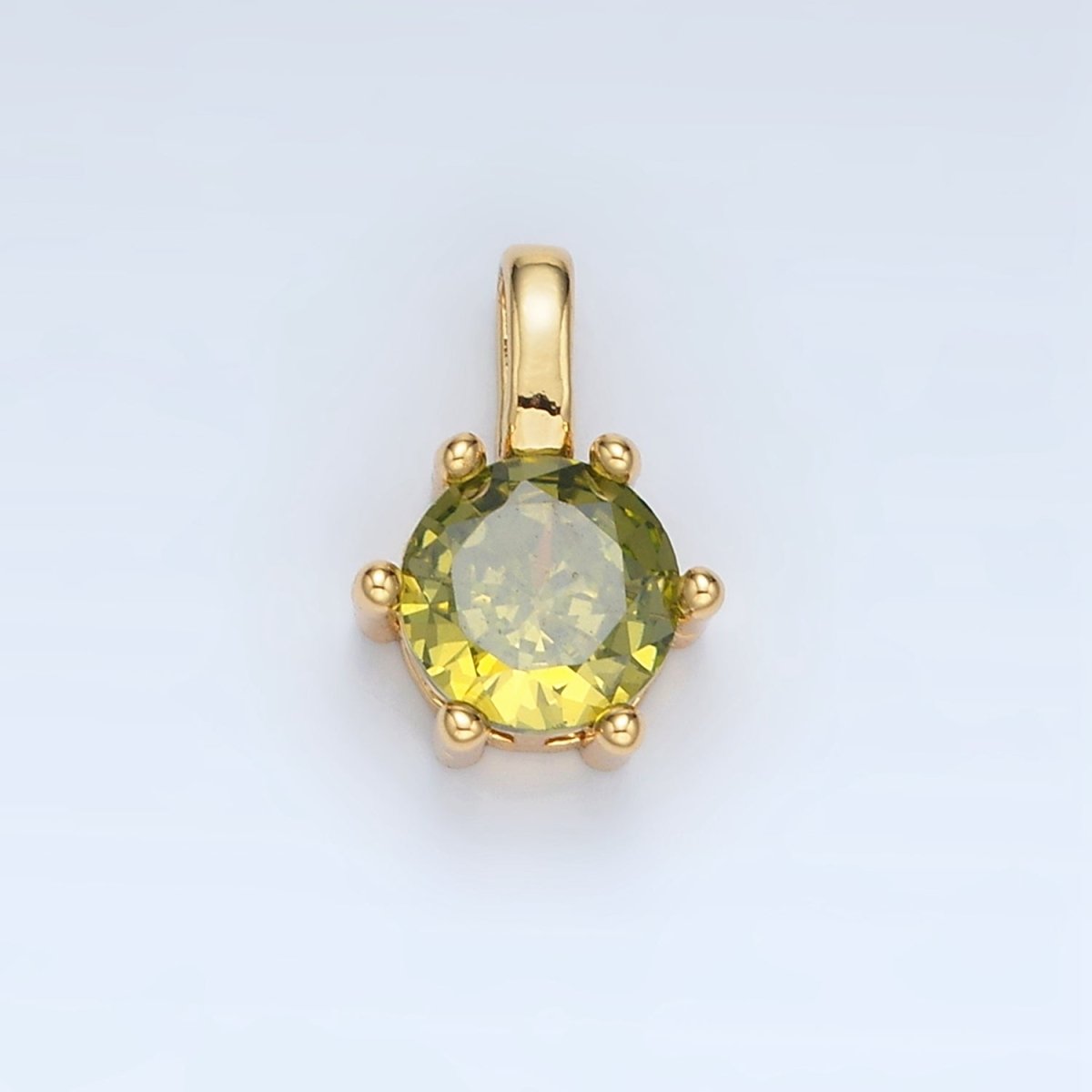 24K Gold Filled 11mm Round CZ Personalized Birthstone Pendant in Gold & Silver | AA923 - AA938