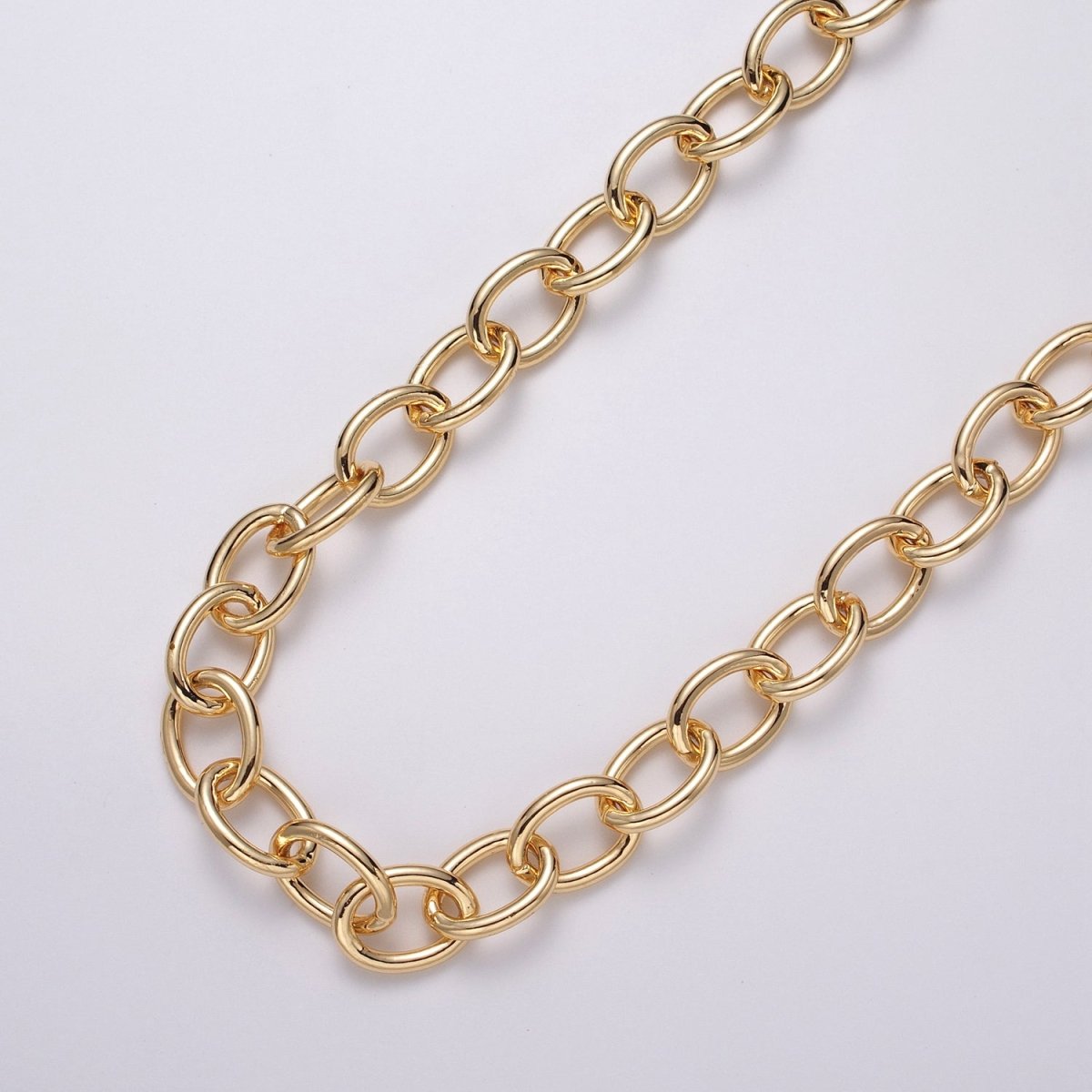 24K Gold Filled 12.5mm Oval Cable Unfinished Statement Chain by Yard in Gold & Silver | ROLL-1067, ROLL-1077