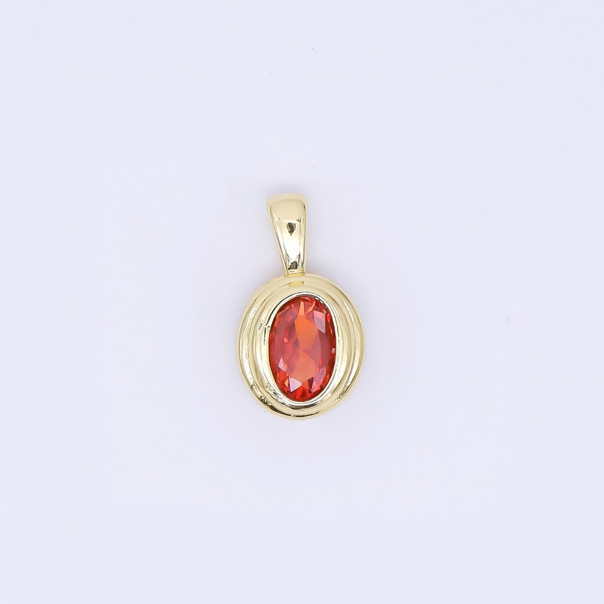 24K Gold Filled 12.5mm Pink, Purple, Clear, Orange CZ Bezel Outline Oval Pendant | AH479 AH480