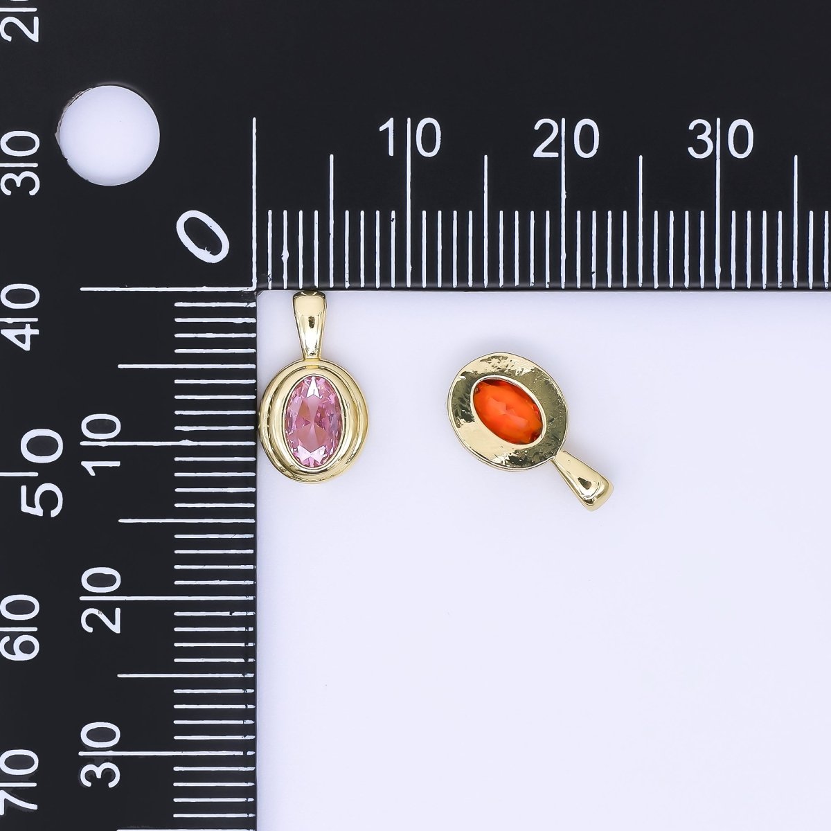 24K Gold Filled 12.5mm Pink, Purple, Clear, Orange CZ Bezel Outline Oval Pendant | AH479 AH480