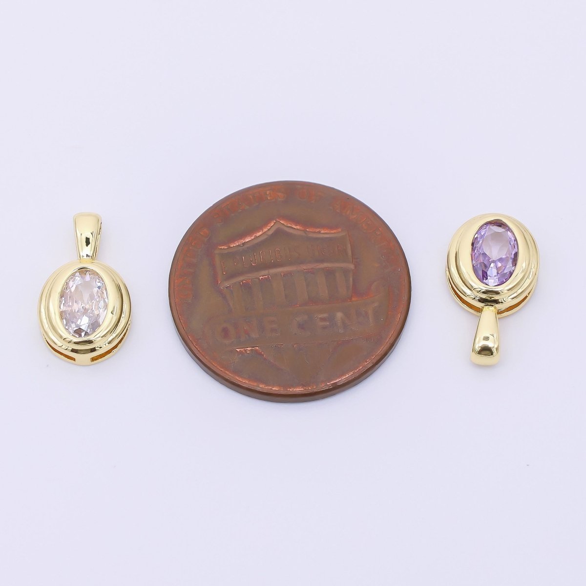 24K Gold Filled 12.5mm Pink, Purple, Clear, Orange CZ Bezel Outline Oval Pendant | AH479 AH480