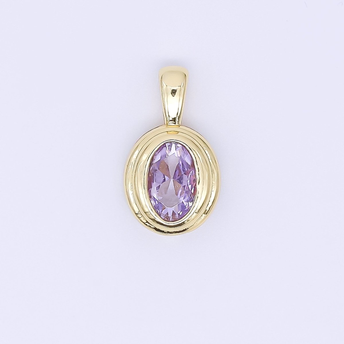 24K Gold Filled 12.5mm Pink, Purple, Clear, Orange CZ Bezel Outline Oval Pendant | AH479 AH480