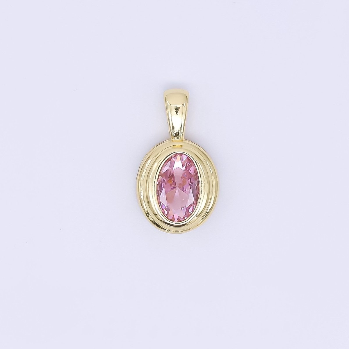 24K Gold Filled 12.5mm Pink, Purple, Clear, Orange CZ Bezel Outline Oval Pendant | AH479 AH480