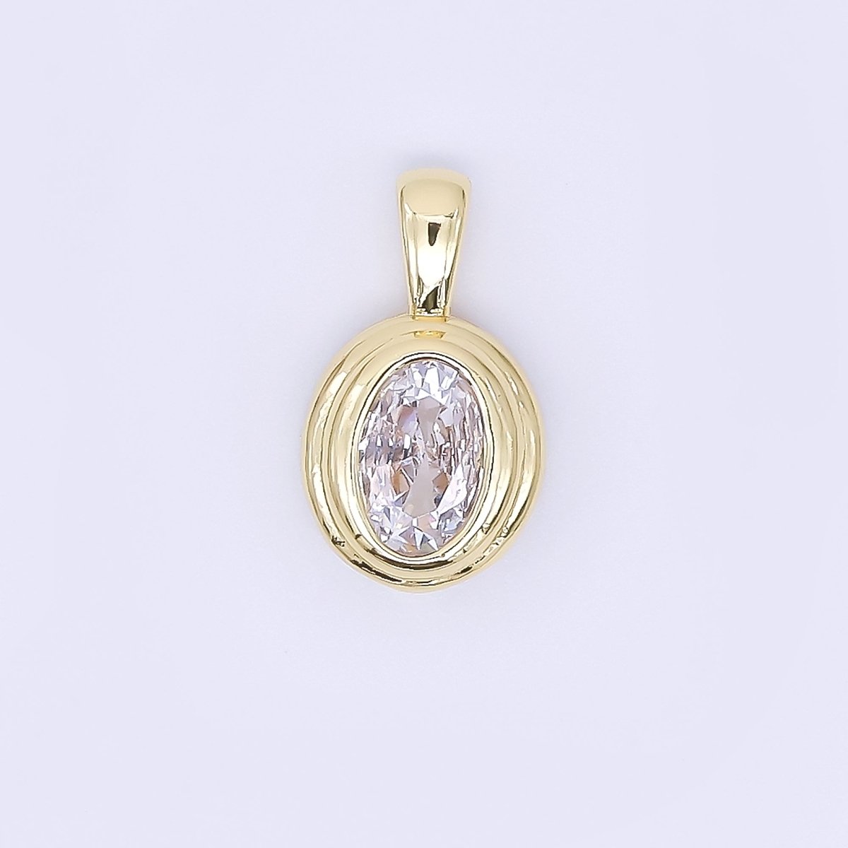 24K Gold Filled 12.5mm Pink, Purple, Clear, Orange CZ Bezel Outline Oval Pendant | AH479 AH480