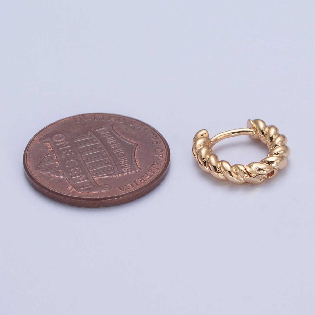 24K Gold Filled 12.5x11.5mm Mini Croissant Twist Huggie Hoop Earrings P-312