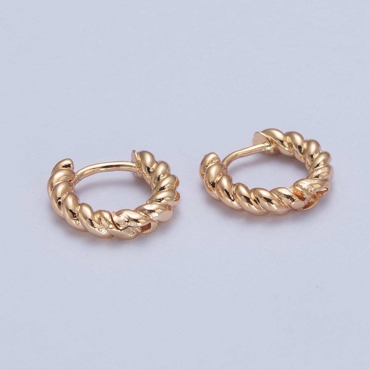 24K Gold Filled 12.5x11.5mm Mini Croissant Twist Huggie Hoop Earrings P-312
