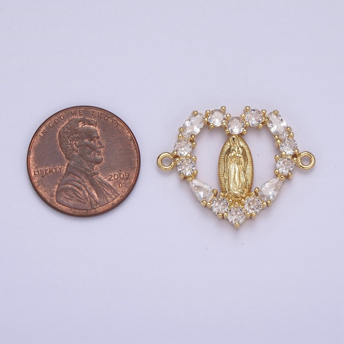 24K Gold Filled 12mm / 21mm Mother Virgin Mary Cubic Zirconia Connector Link  F-240 Y-637