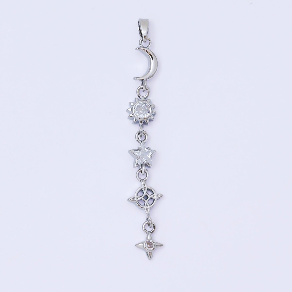 24K Gold Filled 13mm Clear CZ Celestial Sun Moon Star Pendant in Gold & Silver Drod Lariat Charm | AA1627