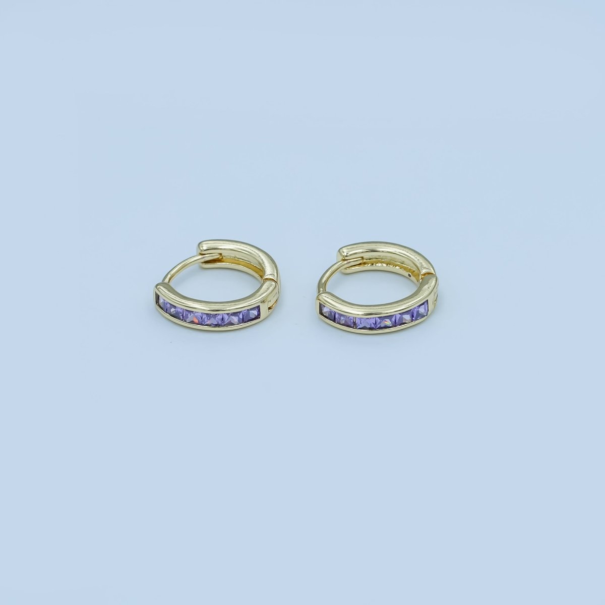 24K Gold Filled 13mm Yellow, Blue, Orange, Purple Baguette Square CZ Cartilage Huggie Earrings | AE0162 - AE167