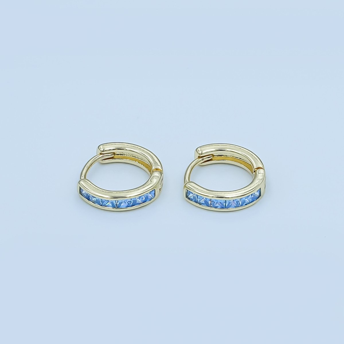 24K Gold Filled 13mm Yellow, Blue, Orange, Purple Baguette Square CZ Cartilage Huggie Earrings | AE0162 - AE167