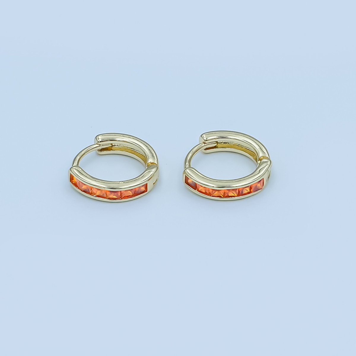24K Gold Filled 13mm Yellow, Blue, Orange, Purple Baguette Square CZ Cartilage Huggie Earrings | AE0162 - AE167