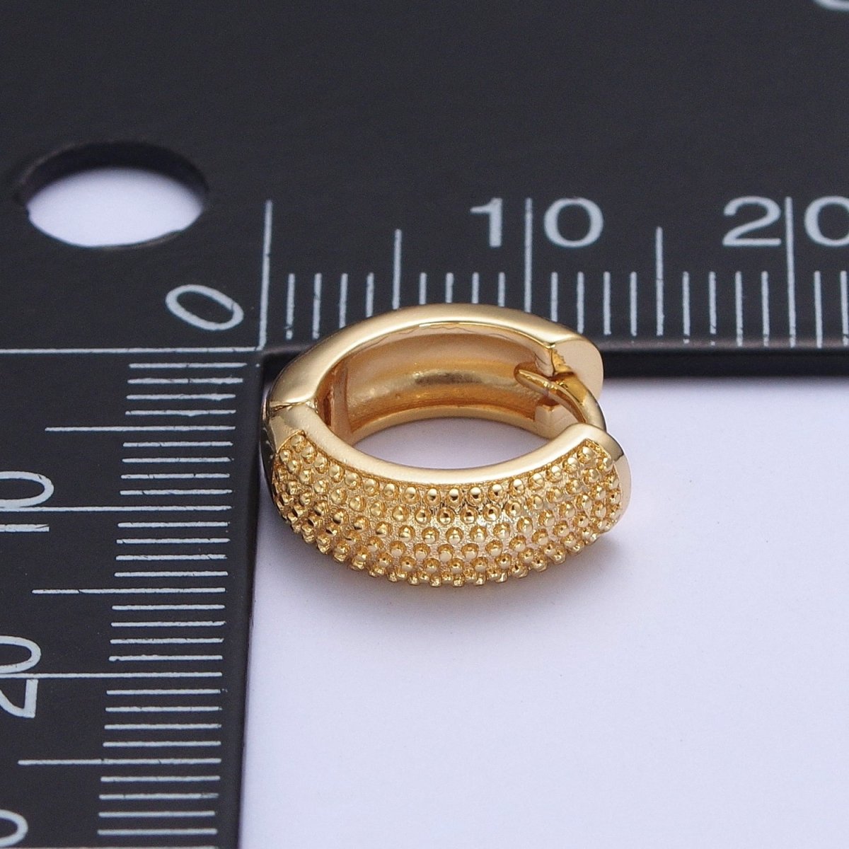 24K Gold Filled 14mm Textured Beaded Huggie Hoop Earrings T-186