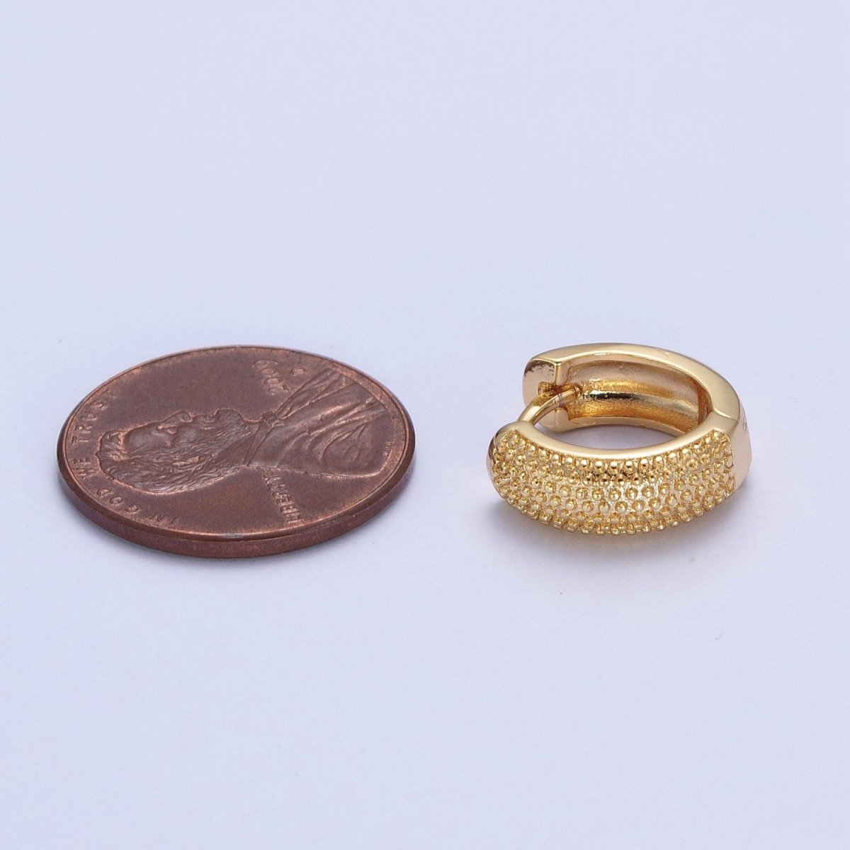 24K Gold Filled 14mm Textured Beaded Huggie Hoop Earrings T-186